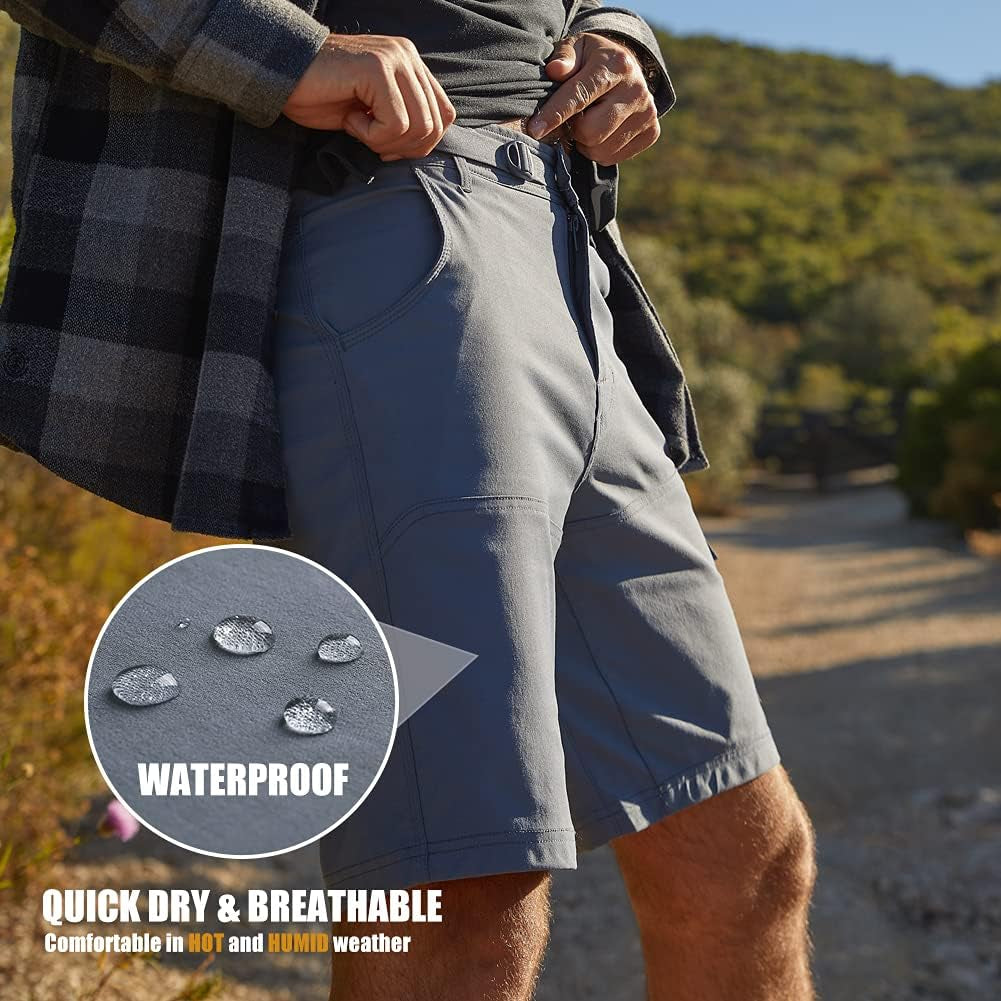 Mens Hiking Shorts 10" Waterproof Quick Dry Cargo Shorts Tactical Shorts for Camping Fishing Outdoor Activity