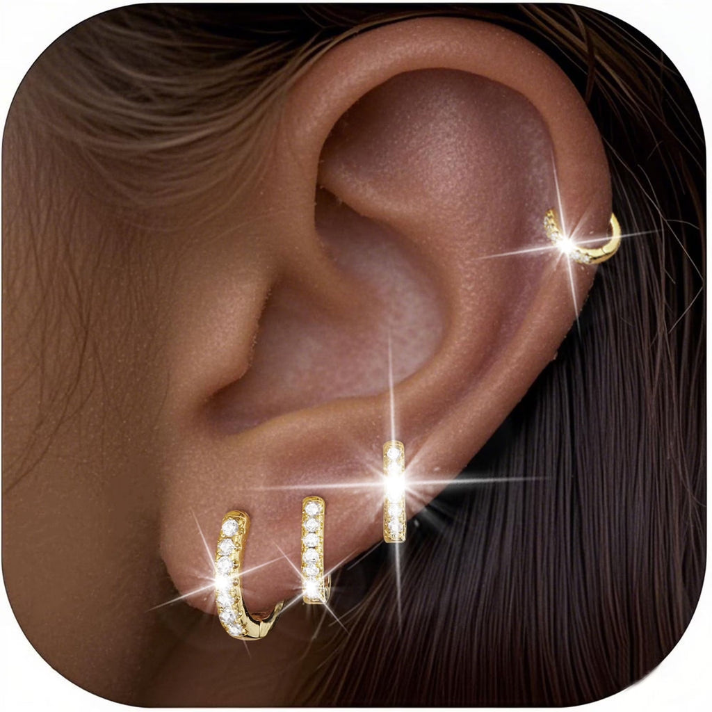 4 Pairs Small Hoop Earrings for Women,Gold Small Cubic Zirconia Huggie Hypoallergenic Earrings Set for Multiple Piercing,Dainty Cartilage Earrings for Women Wedding Birthday Jewelry Gifts - EdBryShaan