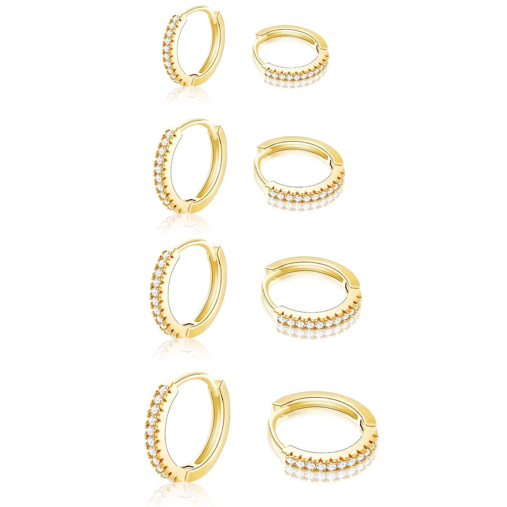4 Pairs Small Hoop Earrings for Women,Gold Small Cubic Zirconia Huggie Hypoallergenic Earrings Set for Multiple Piercing,Dainty Cartilage Earrings for Women Wedding Birthday Jewelry Gifts - EdBryShaan