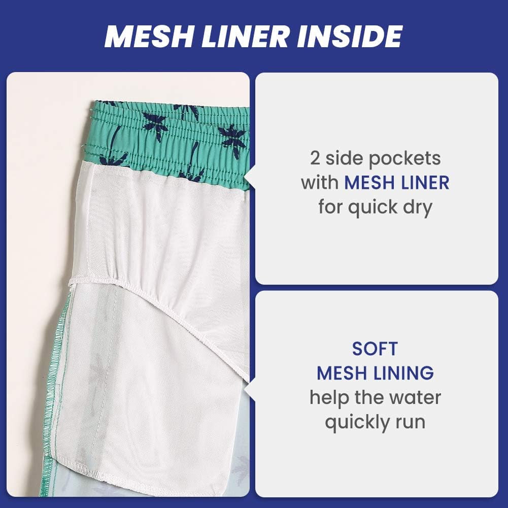 Mens 7" Stretch Swim Trunks Quick Dry Mesh Lining Swimwear Bathing Suits