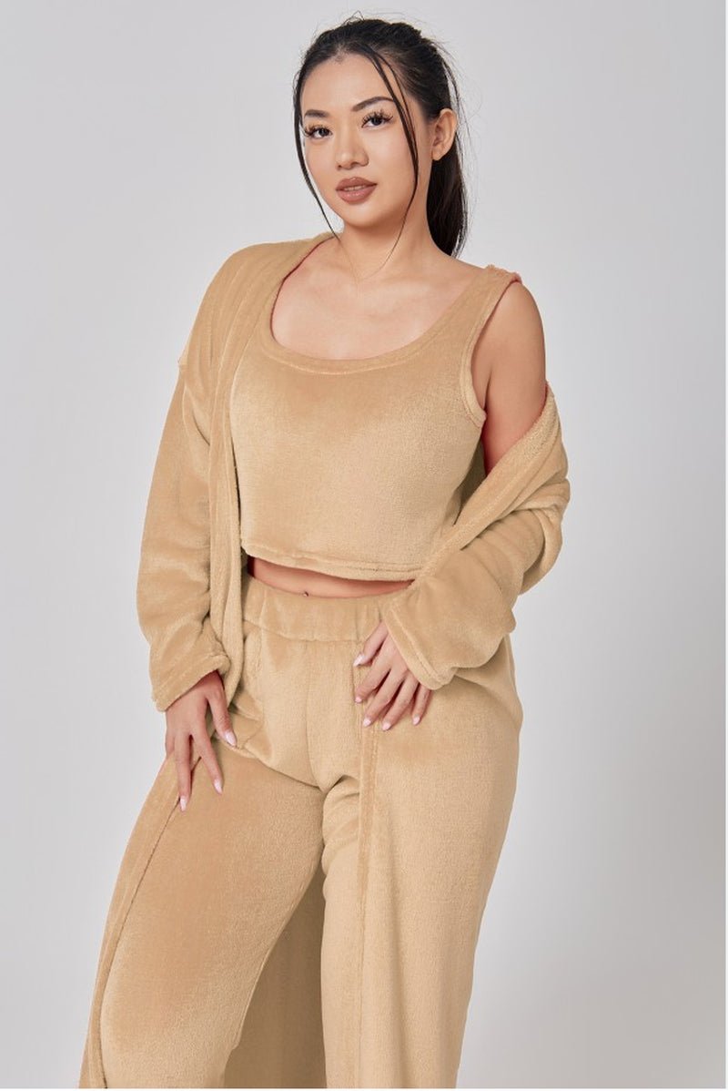 Cozy Pajama Set, 3 Piece Lounge Set, Cute Loungewear, Warm Suit Sets, Matching Set, Lounge Set, 3 Piece Pant Sets, Women Winter Dress - EdBryShaan
