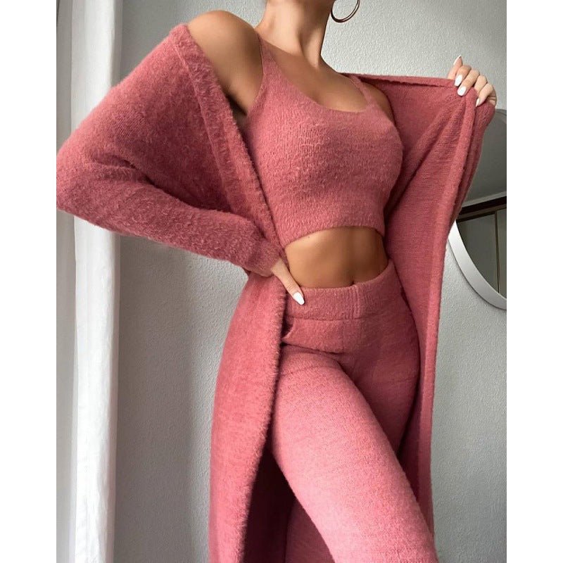 Cozy Pajama Set, 3 Piece Lounge Set, Cute Loungewear, Warm Suit Sets, Matching Set, Lounge Set, 3 Piece Pant Sets, Women Winter Dress - EdBryShaan