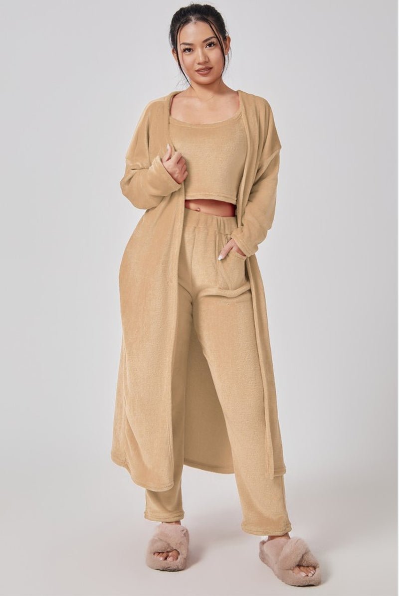 Cozy Pajama Set, 3 Piece Lounge Set, Cute Loungewear, Warm Suit Sets, Matching Set, Lounge Set, 3 Piece Pant Sets, Women Winter Dress - EdBryShaan