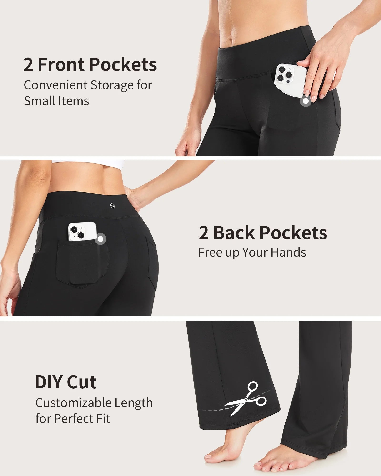 Flare Leggings for Women, Bootcut Yoga Pants with Pockets, Tummy Control Workout Pants Non - See - Through - EdBryShaan