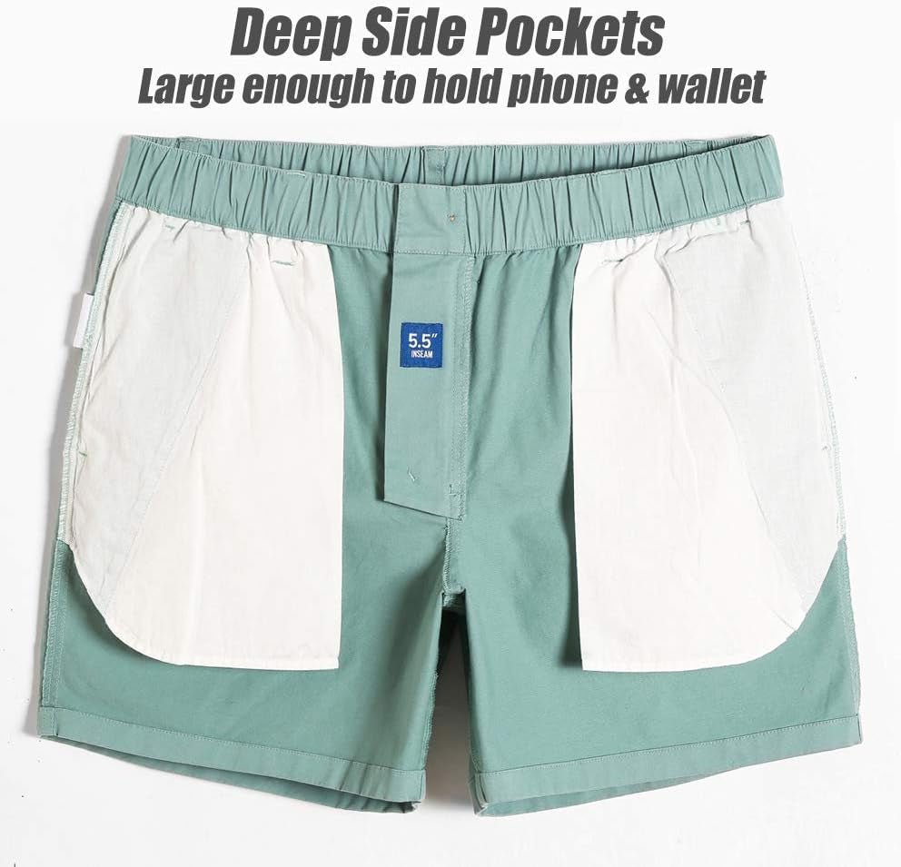 Men'S Classic - Fit 5.5" Cotton Casual Shorts Elastic Waistband with Multi - Pocket Daily Wear Walking Summer Outfit - EdBryShaan
