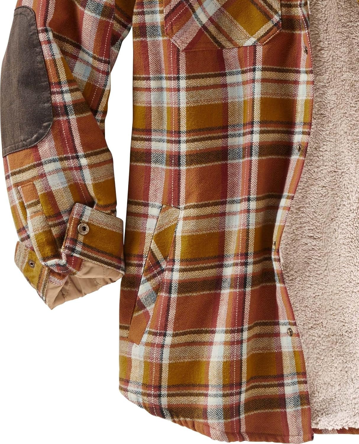 Men'S Hooded Shirt Jacket Plaid Flannel Berber Lined Polyfill Insulated - EdBryShaan