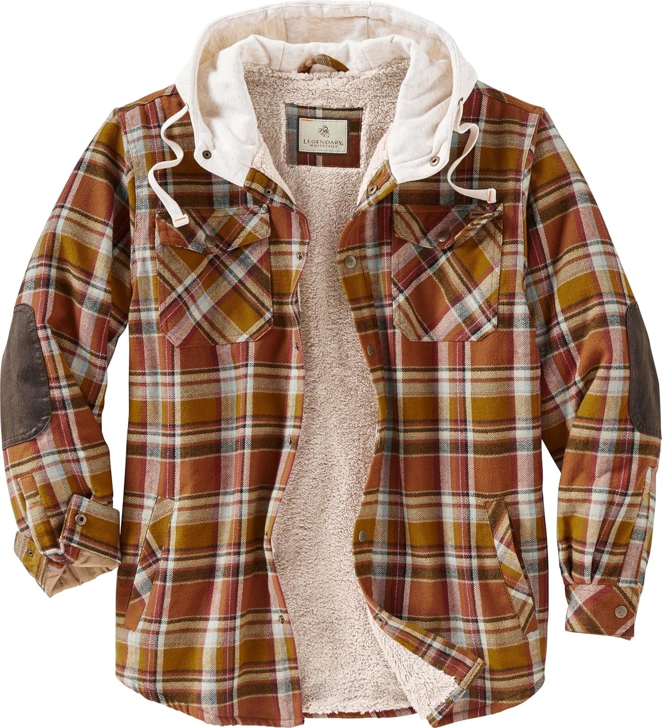 Men'S Hooded Shirt Jacket Plaid Flannel Berber Lined Polyfill Insulated - EdBryShaan
