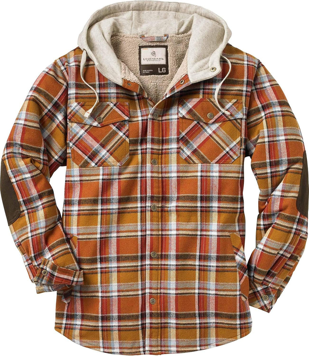 Men'S Hooded Shirt Jacket Plaid Flannel Berber Lined Polyfill Insulated - EdBryShaan