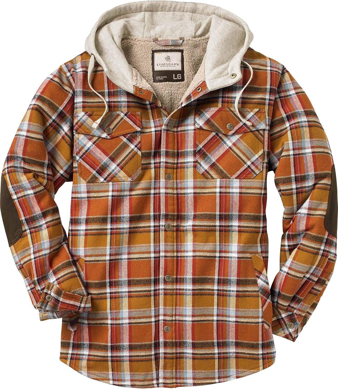 Men'S Hooded Shirt Jacket Plaid Flannel Berber Lined Polyfill Insulated - EdBryShaan