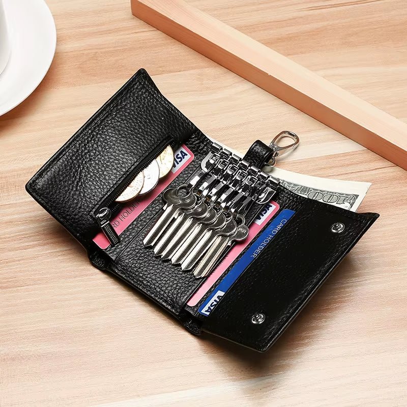 Unisex Genuine Leather Key Holder Wallet - Car/House Key Organizer with Card Slots, Compact Keychain Bag (Gift Ready - EdBryShaan