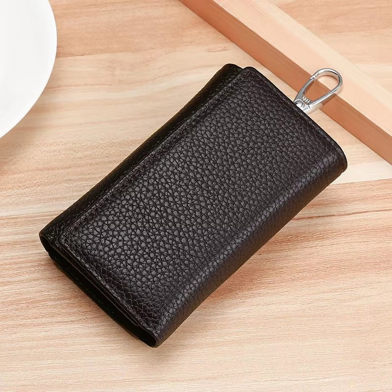 Unisex Genuine Leather Key Holder Wallet - Car/House Key Organizer with Card Slots, Compact Keychain Bag (Gift Ready - EdBryShaan