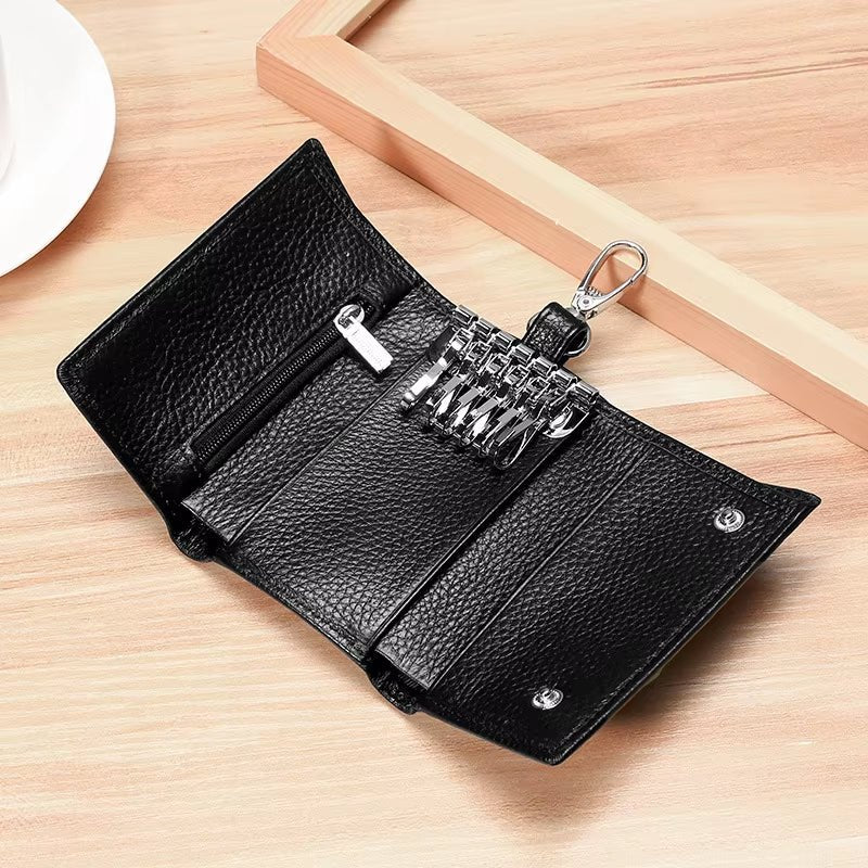 Unisex Genuine Leather Key Holder Wallet - Car/House Key Organizer with Card Slots, Compact Keychain Bag (Gift Ready - EdBryShaan