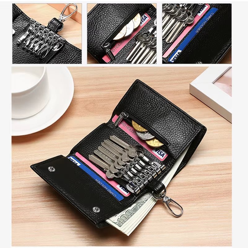 Unisex Genuine Leather Key Holder Wallet - Car/House Key Organizer with Card Slots, Compact Keychain Bag (Gift Ready - EdBryShaan