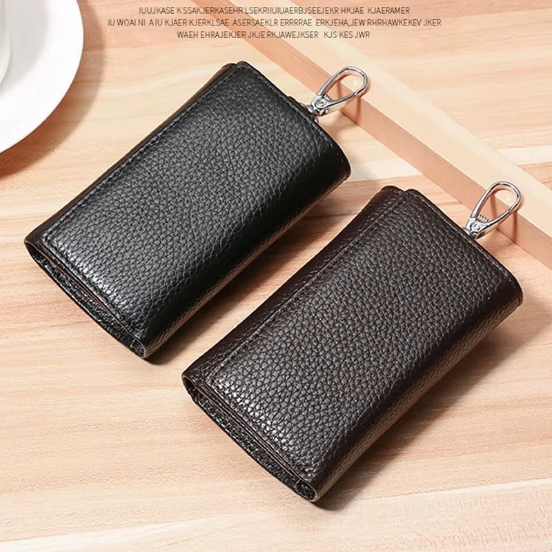 Unisex Genuine Leather Key Holder Wallet - Car/House Key Organizer with Card Slots, Compact Keychain Bag (Gift Ready - EdBryShaan