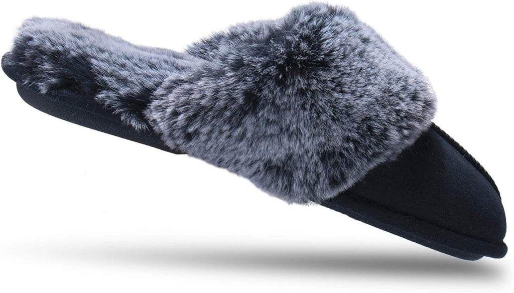 Women'S Comfy Faux Fur House Slipper Scuff Memory Foam Slip on Anti - Skid Sole - EdBryShaan