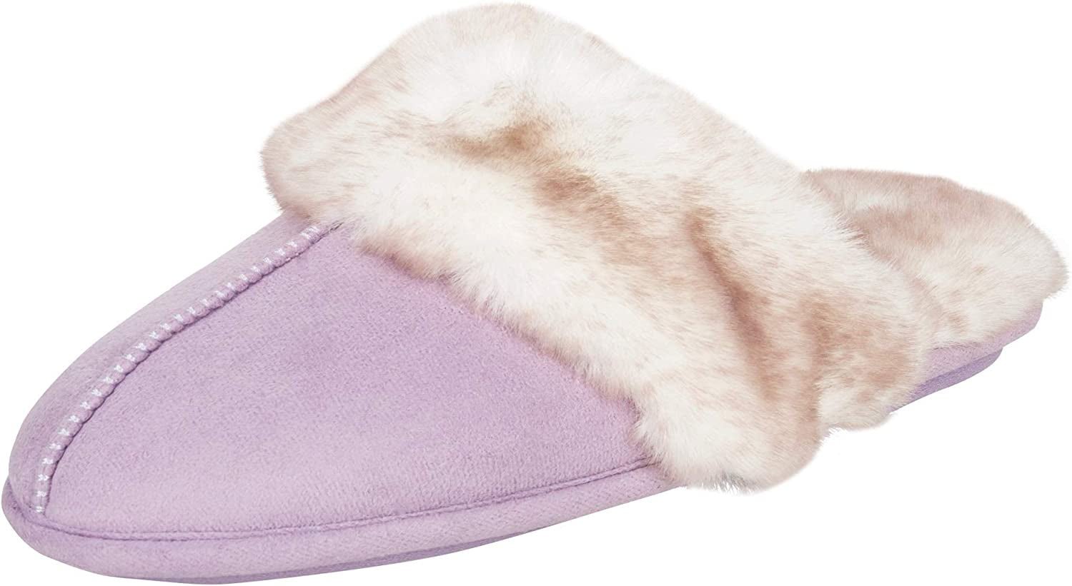 Women'S Comfy Faux Fur House Slipper Scuff Memory Foam Slip on Anti - Skid Sole - EdBryShaan