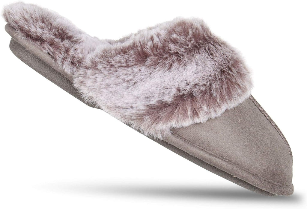Women'S Comfy Faux Fur House Slipper Scuff Memory Foam Slip on Anti - Skid Sole - EdBryShaan