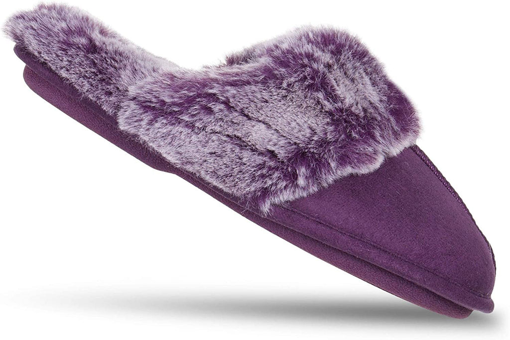Women'S Comfy Faux Fur House Slipper Scuff Memory Foam Slip on Anti - Skid Sole - EdBryShaan