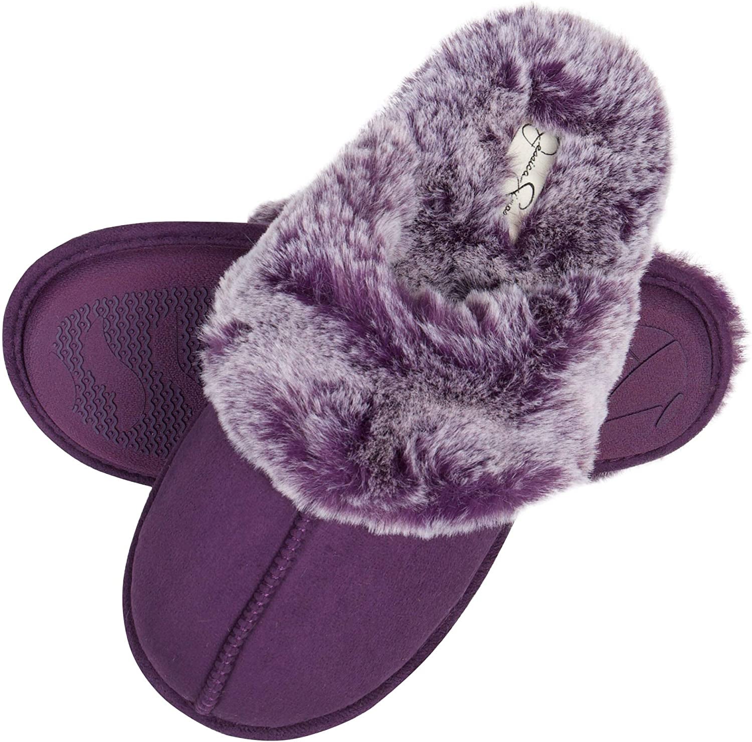 Women'S Comfy Faux Fur House Slipper Scuff Memory Foam Slip on Anti - Skid Sole - EdBryShaan
