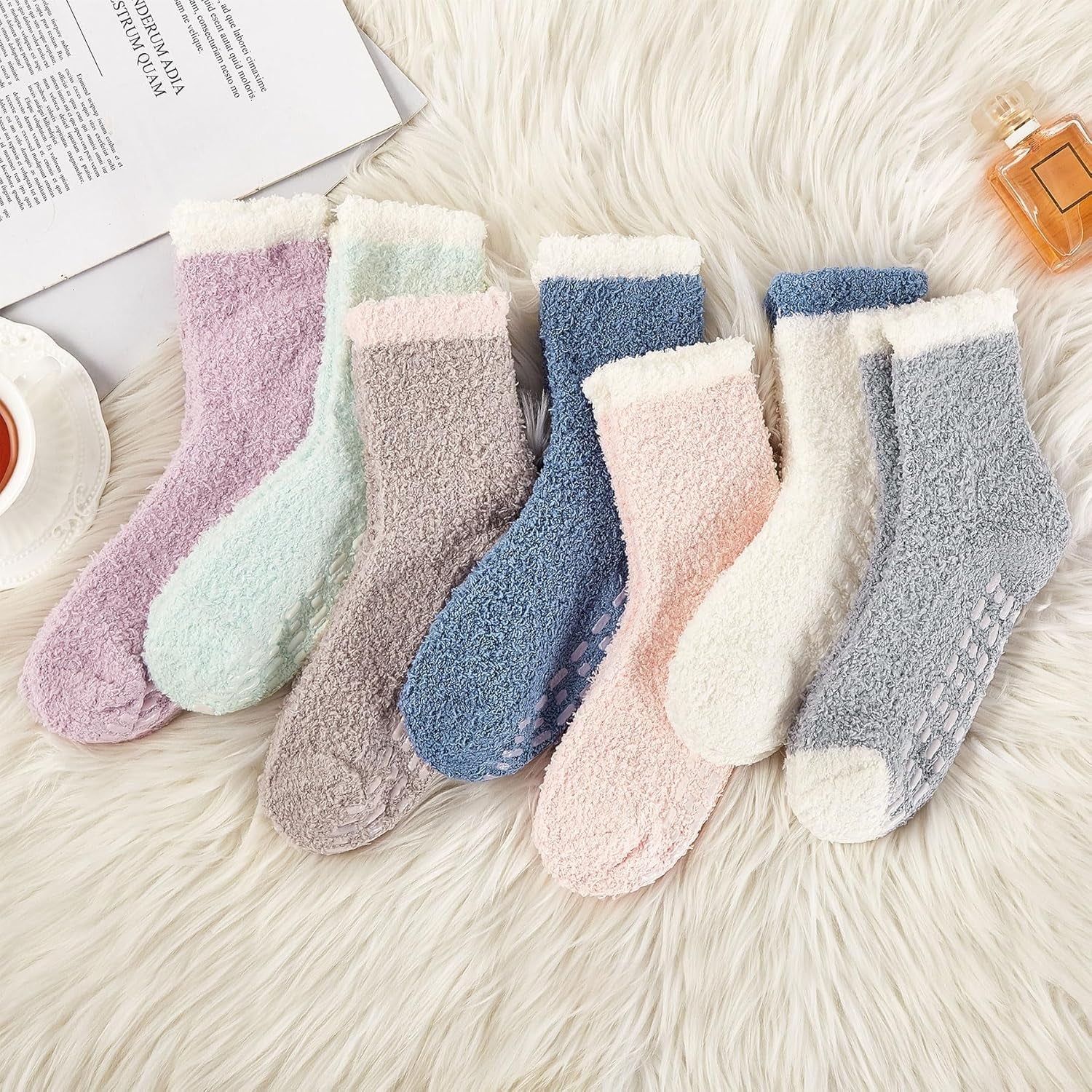 Women'S Fuzzy Slipper Socks - Warm, Fluffy, Cozy Crew Socks for Winter - EdBryShaan