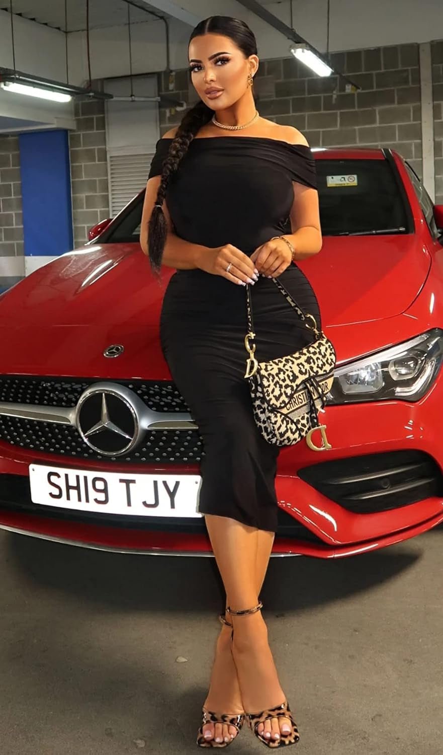 Women'S Ruched off Shoulder Short Sleeve Bodycon Midi Elegant Cocktail Party Dress - EdBryShaan