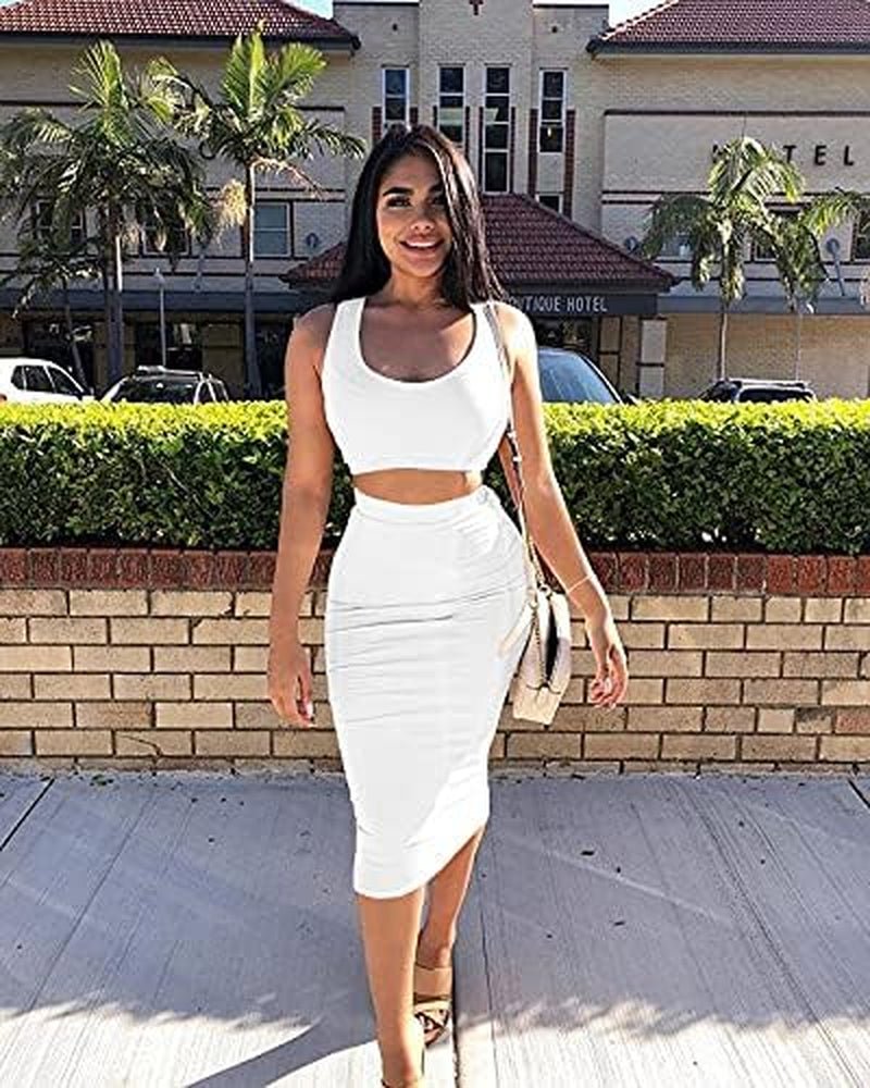 Women'S Sexy Summer Outfits Bodycon Tank Top Midi Skirt 2 Piece Dress - EdBryShaan