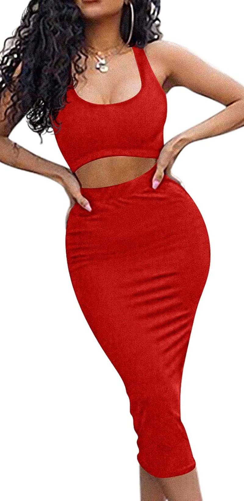 Women'S Sexy Summer Outfits Bodycon Tank Top Midi Skirt 2 Piece Dress - EdBryShaan