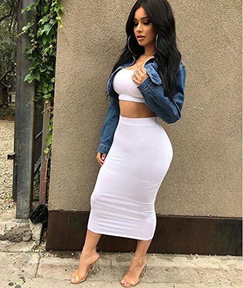 Women'S Sexy Summer Outfits Bodycon Tank Top Midi Skirt 2 Piece Dress - EdBryShaan