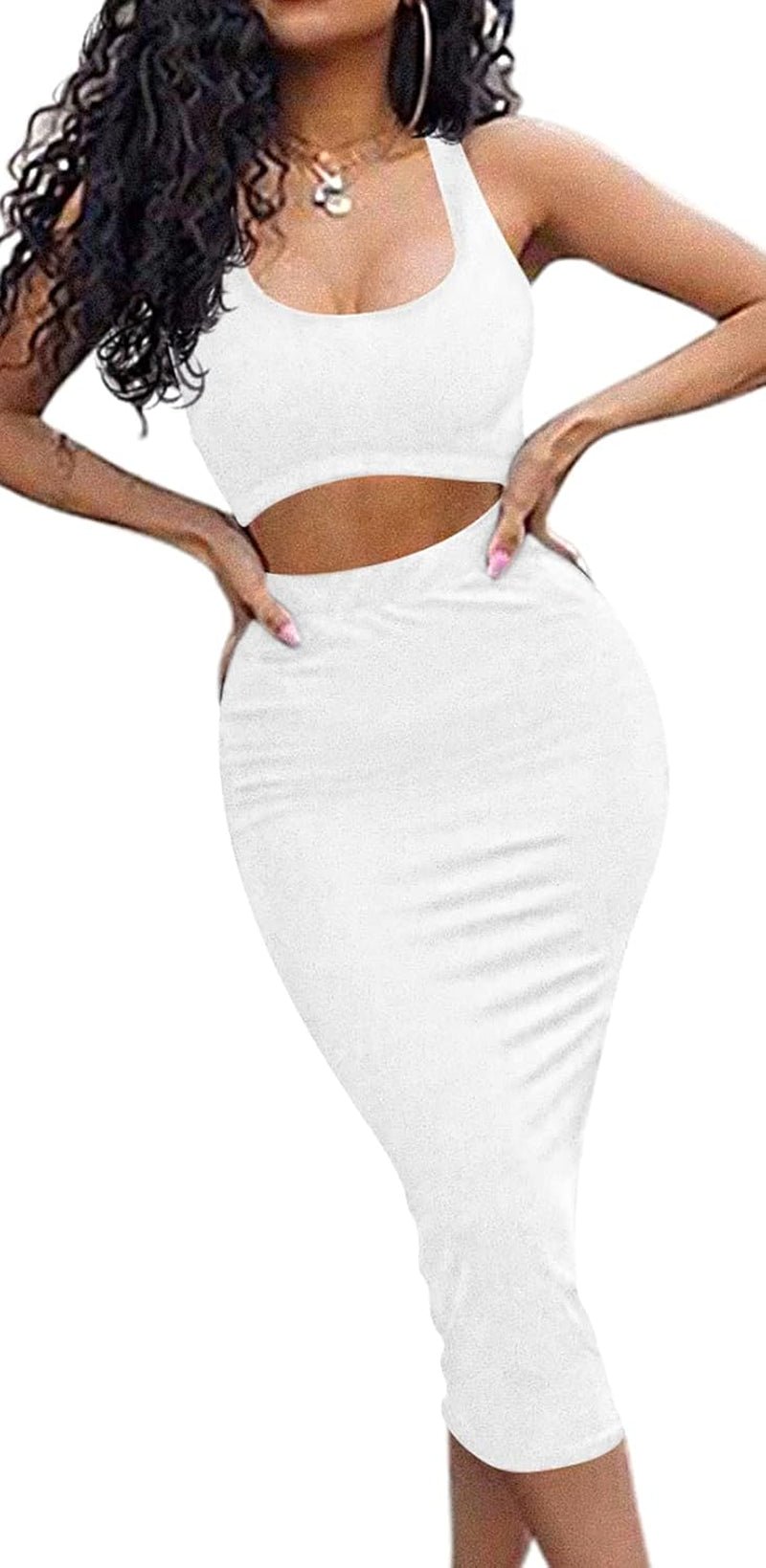 Women'S Sexy Summer Outfits Bodycon Tank Top Midi Skirt 2 Piece Dress - EdBryShaan