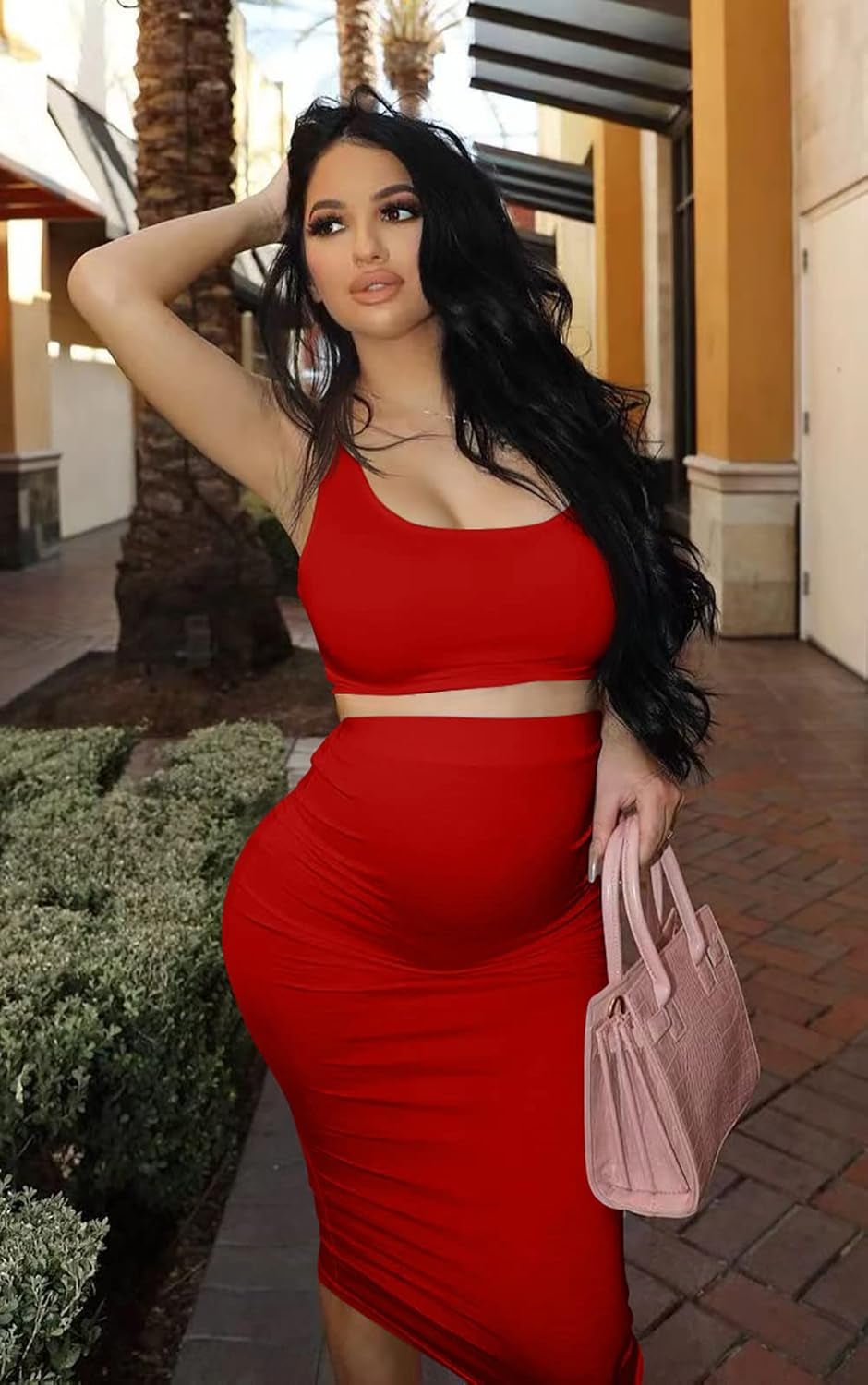 Women'S Sexy Summer Outfits Bodycon Tank Top Midi Skirt 2 Piece Dress - EdBryShaan