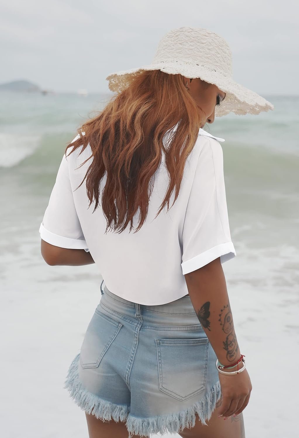 Womens Summer Short Sleeve Shirts V Neck Tie Knot Batwing Blouses Tops - EdBryShaan