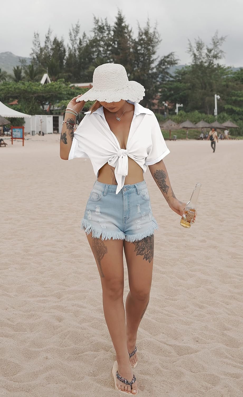 Womens Summer Short Sleeve Shirts V Neck Tie Knot Batwing Blouses Tops - EdBryShaan