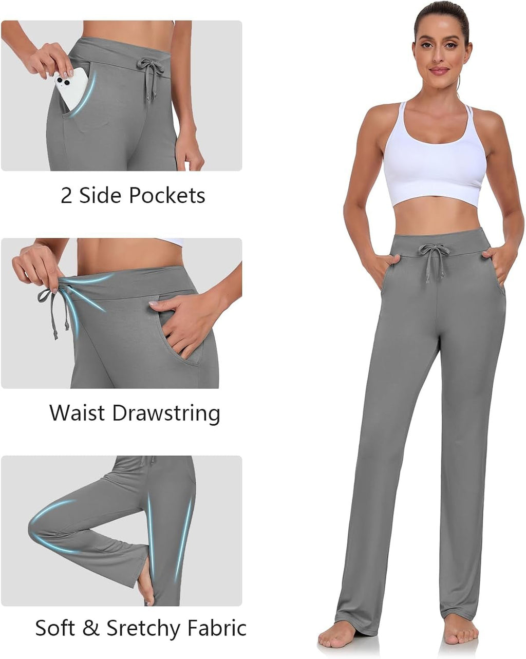 Womens Yoga Pants with Pockets Straight - Leg Loose Comfy Modal Drawstring Lounge Running Long Active Casual Sweatpants - EdBryShaan